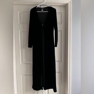 Long Black Velvet Duster Cardigan Small Witchy Vintage Whimsigothic Formal